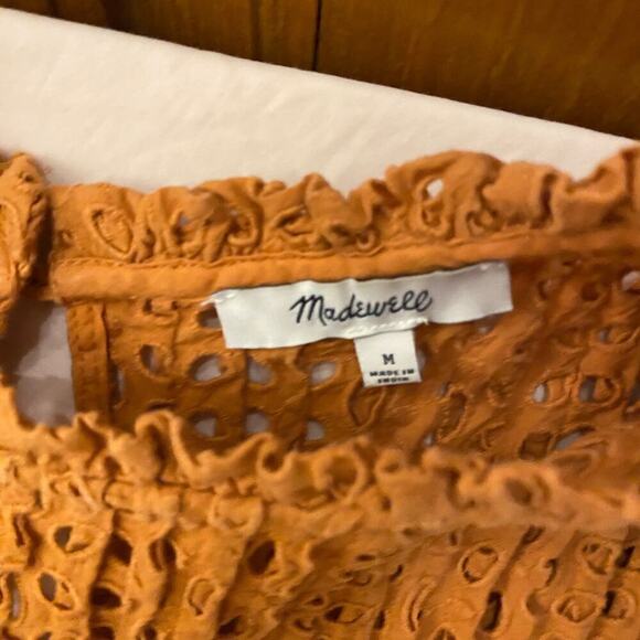 Madewell Womens Burnt Orange Cotton Floral Eyelet lace Lined Shift Dress Size M - Picture 9 of 14